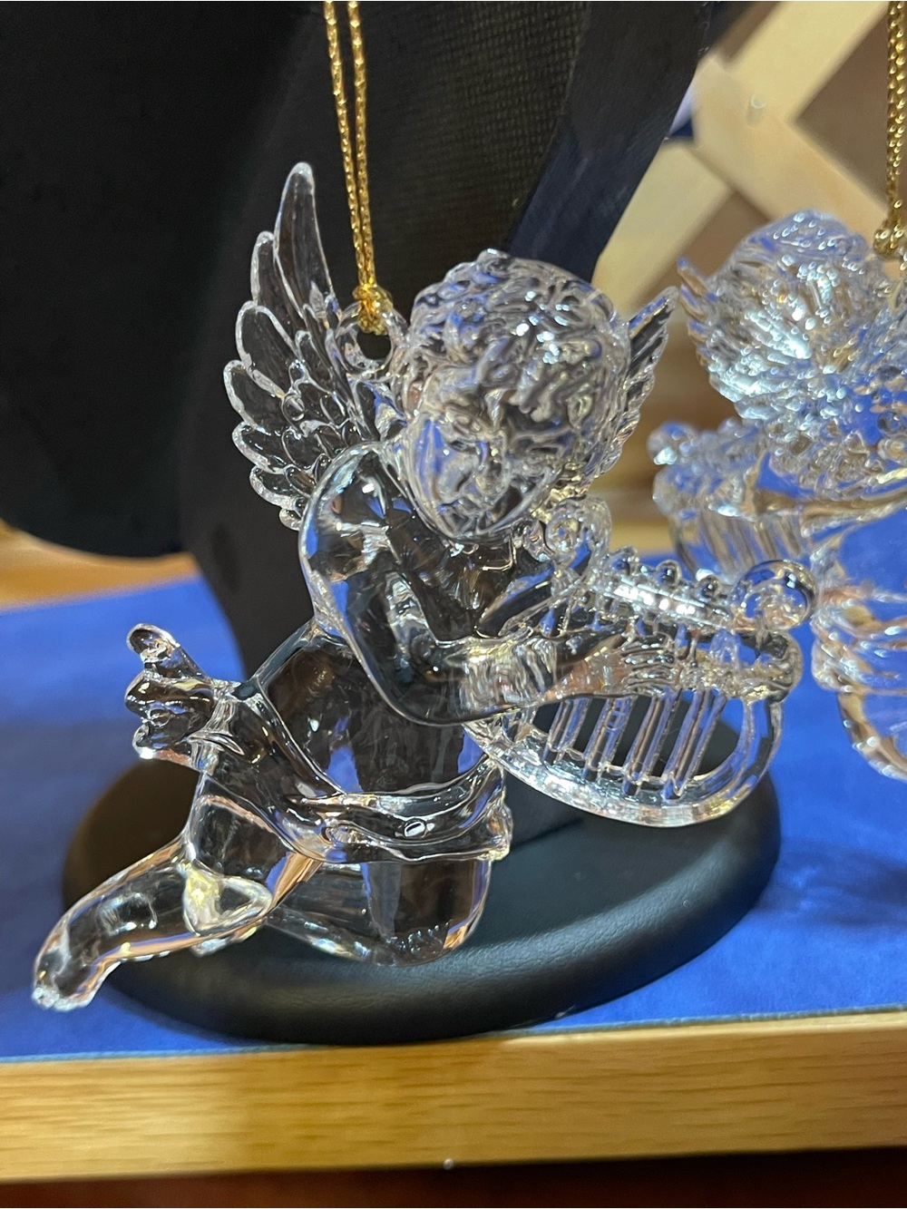 Lenox Pressed Crystal/ Glass Angels / Harp Ornament’s  / A Pair / 45g ea